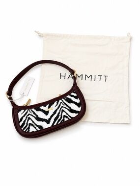 Hammitt Becker Small Zebra Raffia Oxblood Leather Baguette Bag New With Tags